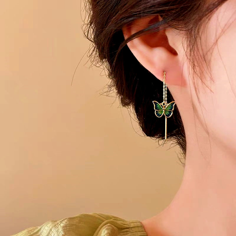 14K Gold-Plated Elegant Butterfly Threader Earrings