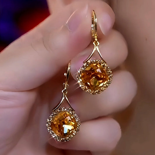 14K Gold-Plated Elegant Caramel Zircon Drop Earrings