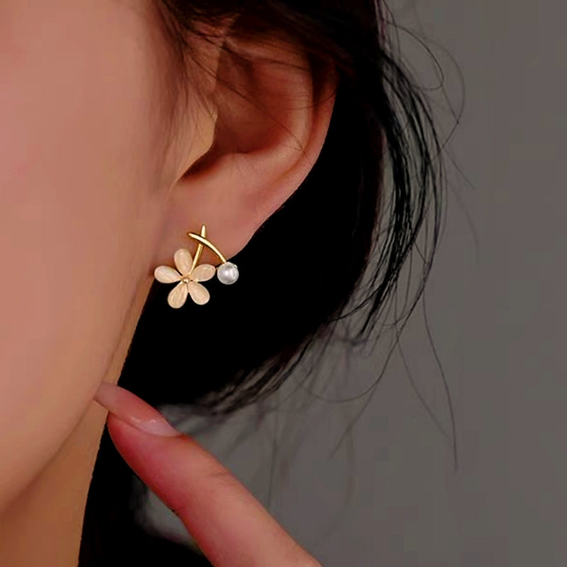 14K Gold-Plated Elegant Cat's Eye Flower Earrings