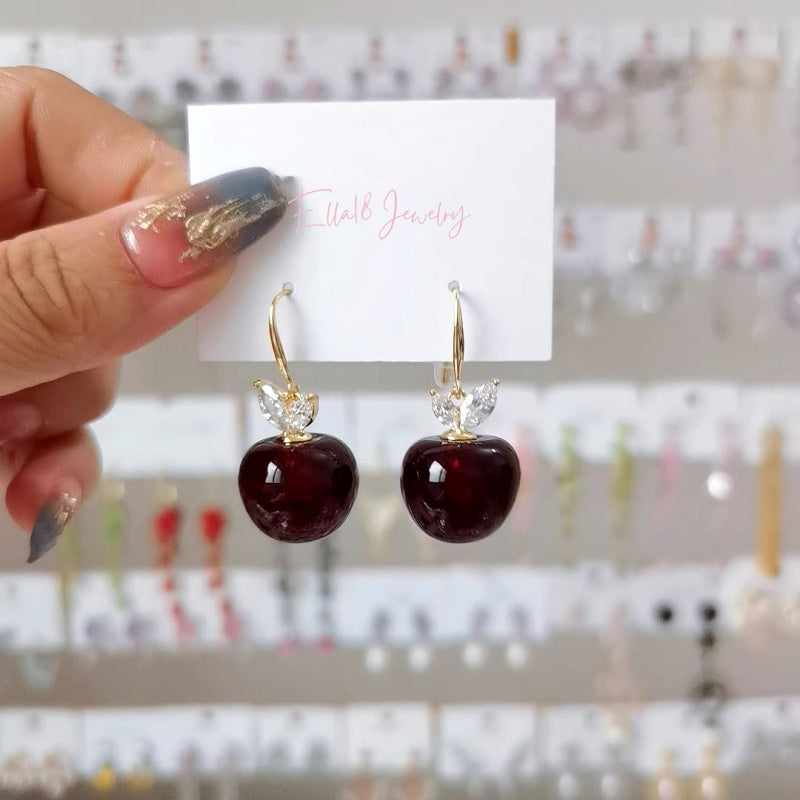 14K Gold-Plated Elegant Cherry Ear Hook Earrings