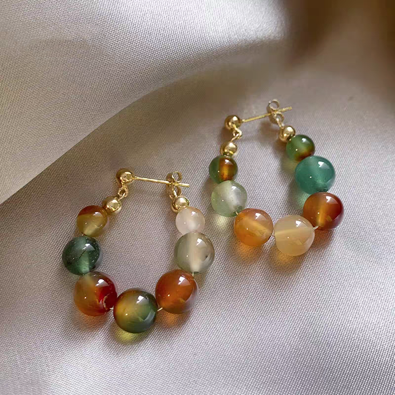 14K Gold-Plated Elegant Clorful Beaded Earrings