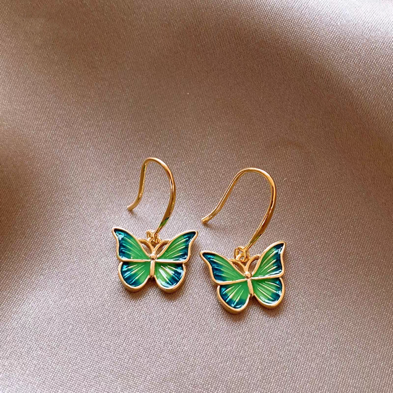 14K Gold-Plated Elegant Colorful Gradient Butterfly Ear Hooks