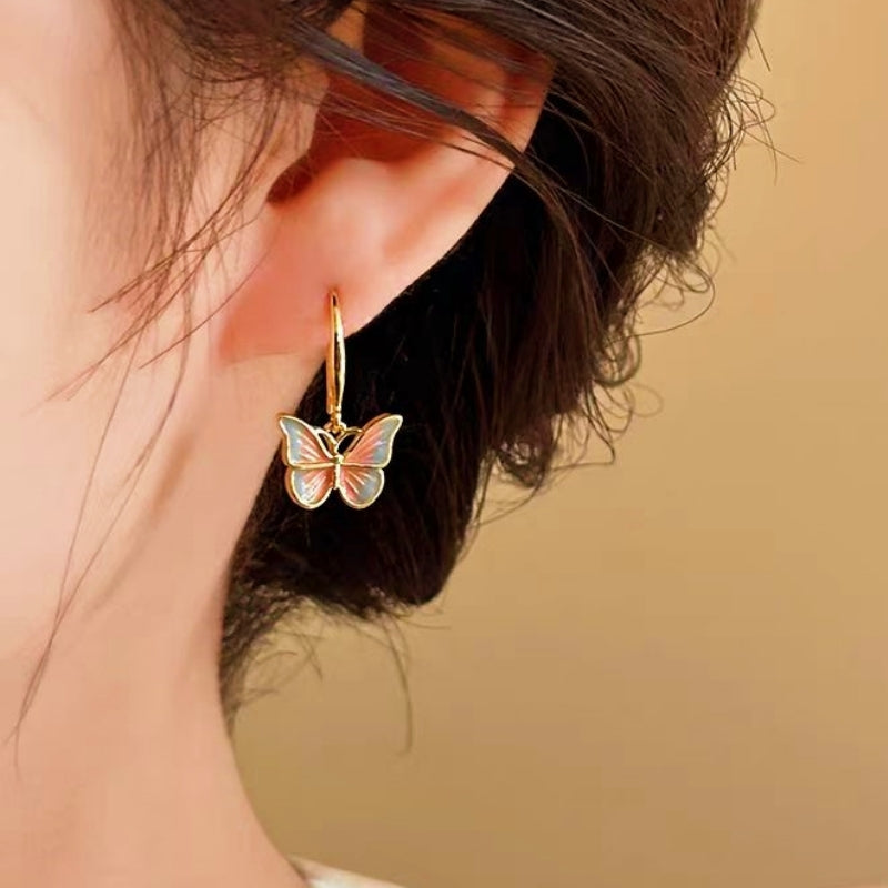 14K Gold-Plated Elegant Colorful Gradient Butterfly Ear Hooks