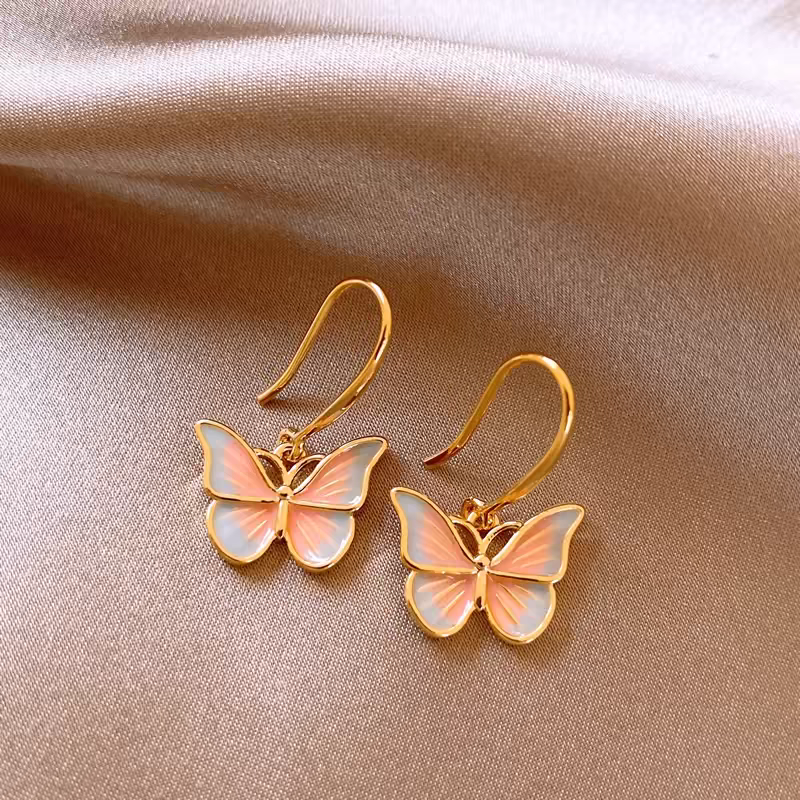 14K Gold-Plated Elegant Colorful Gradient Butterfly Ear Hooks