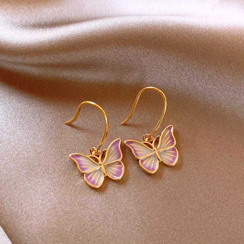 14K Gold-Plated Elegant Colorful Gradient Butterfly Ear Hooks