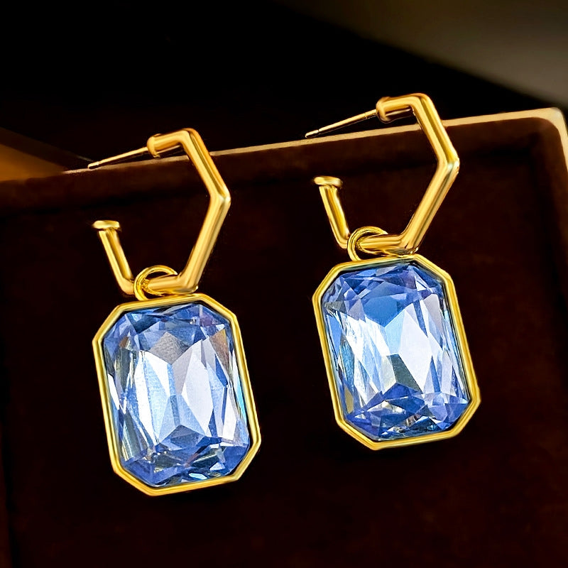 14K Gold-Plated Elegant Crystal Cube Pendant Earrings