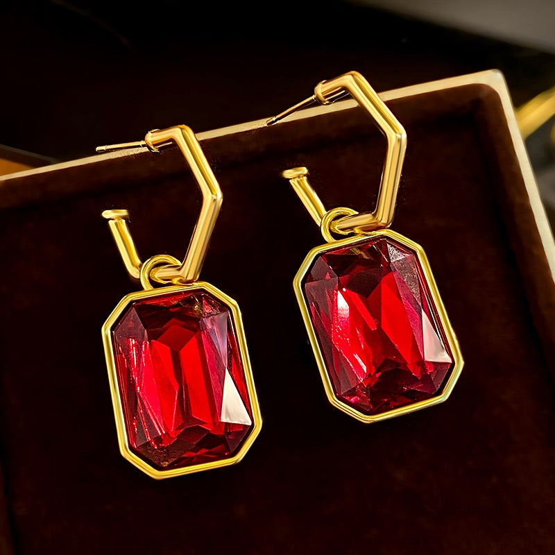 14K Gold-Plated Elegant Crystal Cube Pendant Earrings