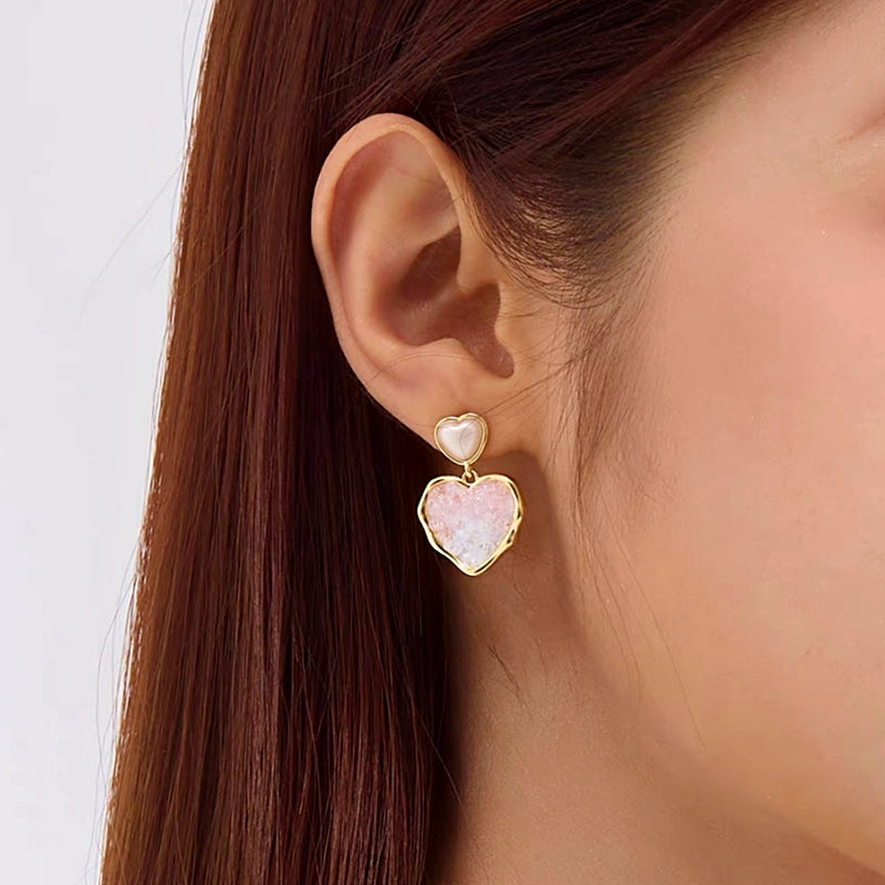 14K Gold-Plated Elegant Crystal Heart-Design Earrings