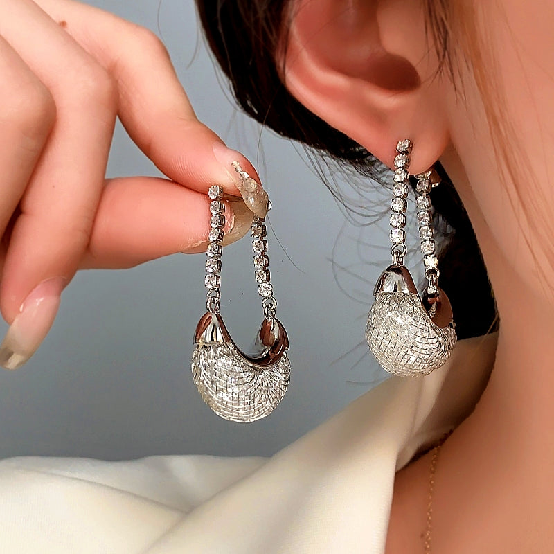 14K Gold-Plated Elegant Crystal Mesh Earrings