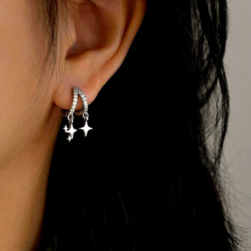 14K Gold-Plated Elegant Diamond Double-Layer Star Earrings