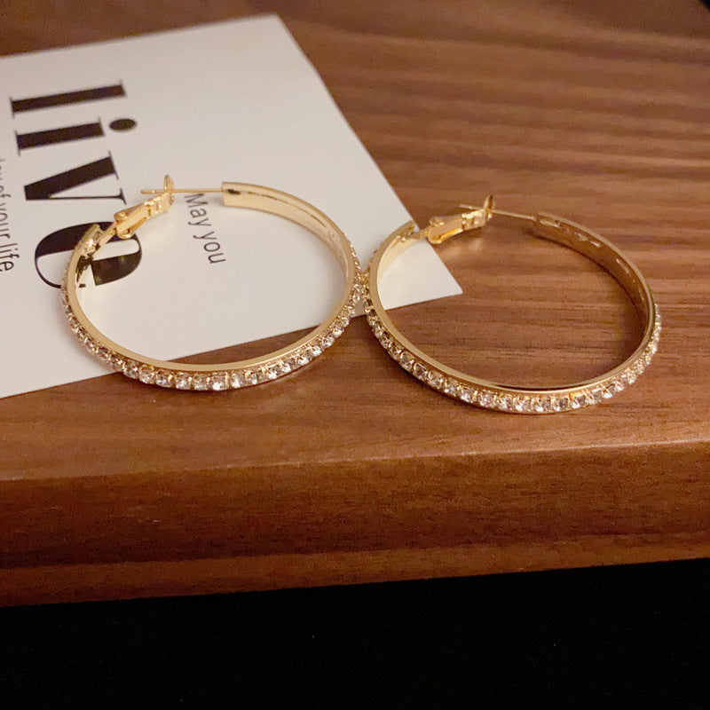 14K Gold-Plated Elegant Diamond Hoop Earrings