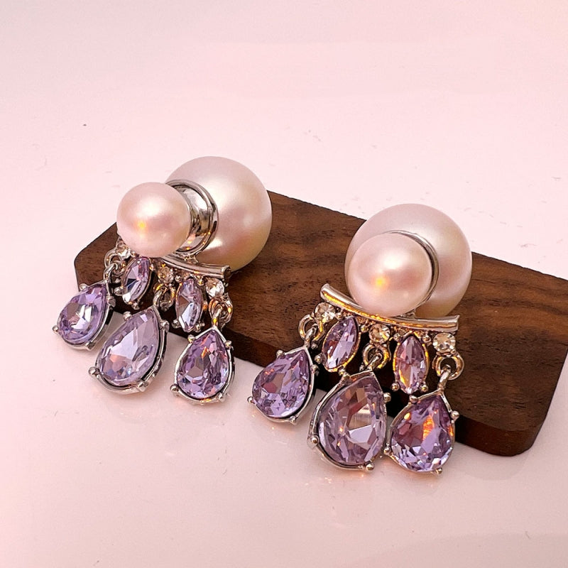 14K Gold-Plated Elegant Diamond Imitation Pearl Earrings