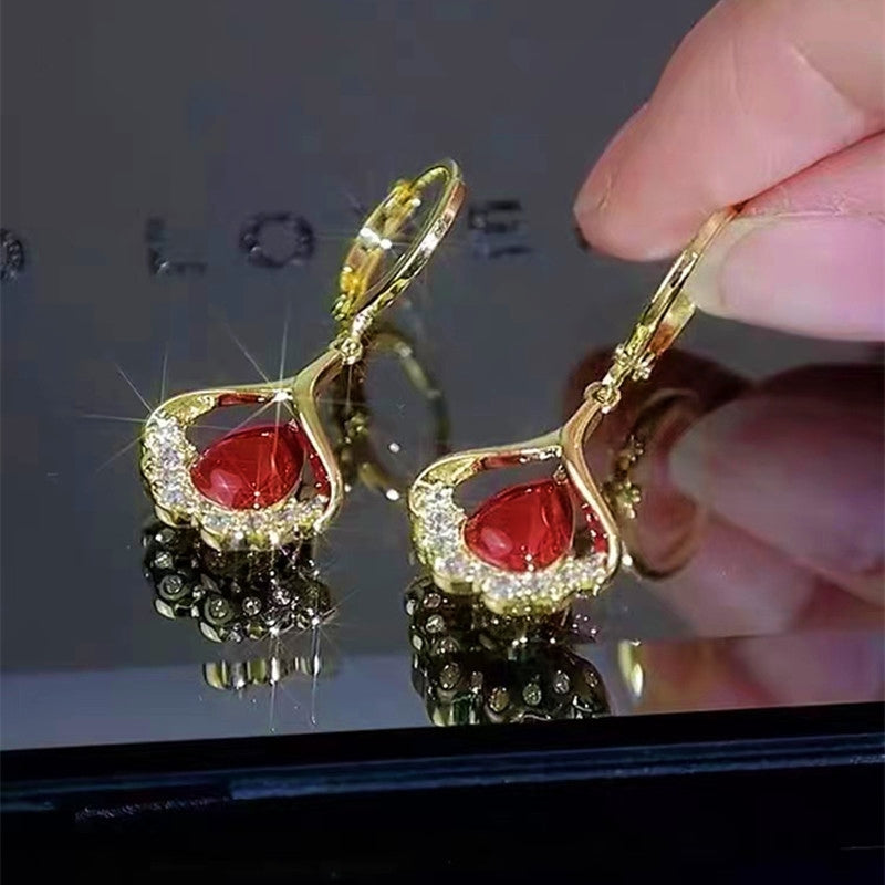 14K Gold-Plated Elegant Diamond Leaf Earrings