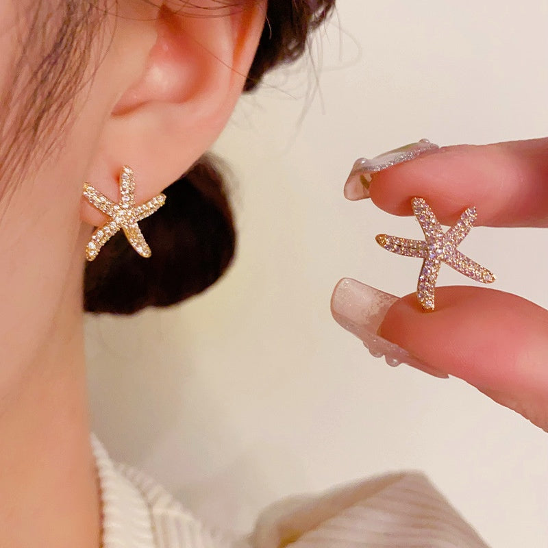 14K Gold-Plated Elegant Diamond Stafish Studs