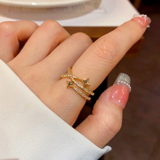 14K Gold-Plated Elegant Diamond Star Open Rings