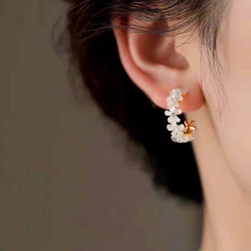 14K Gold-Plated Elegant Flower C-Shaped Earrings