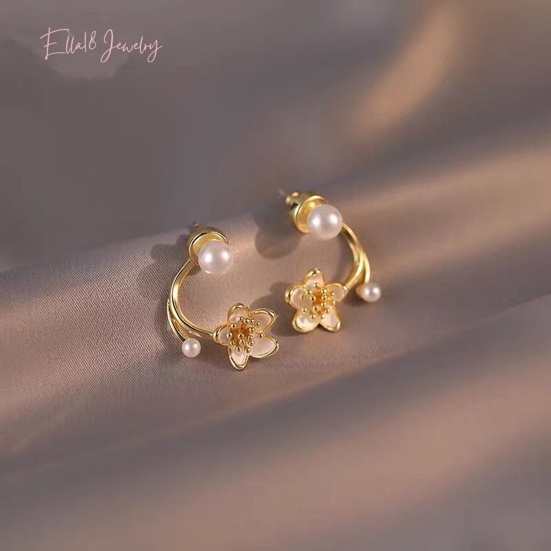 14K Gold-Plated Elegant Flower Pearl Earrings