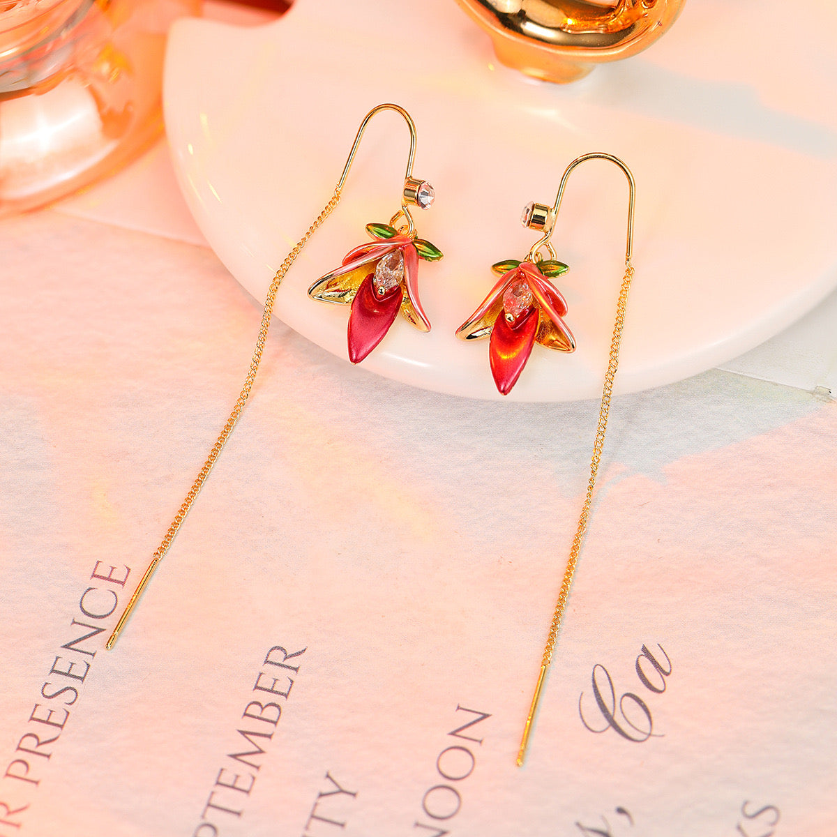 14K Gold-Plated Elegant Flower Threader Earrings