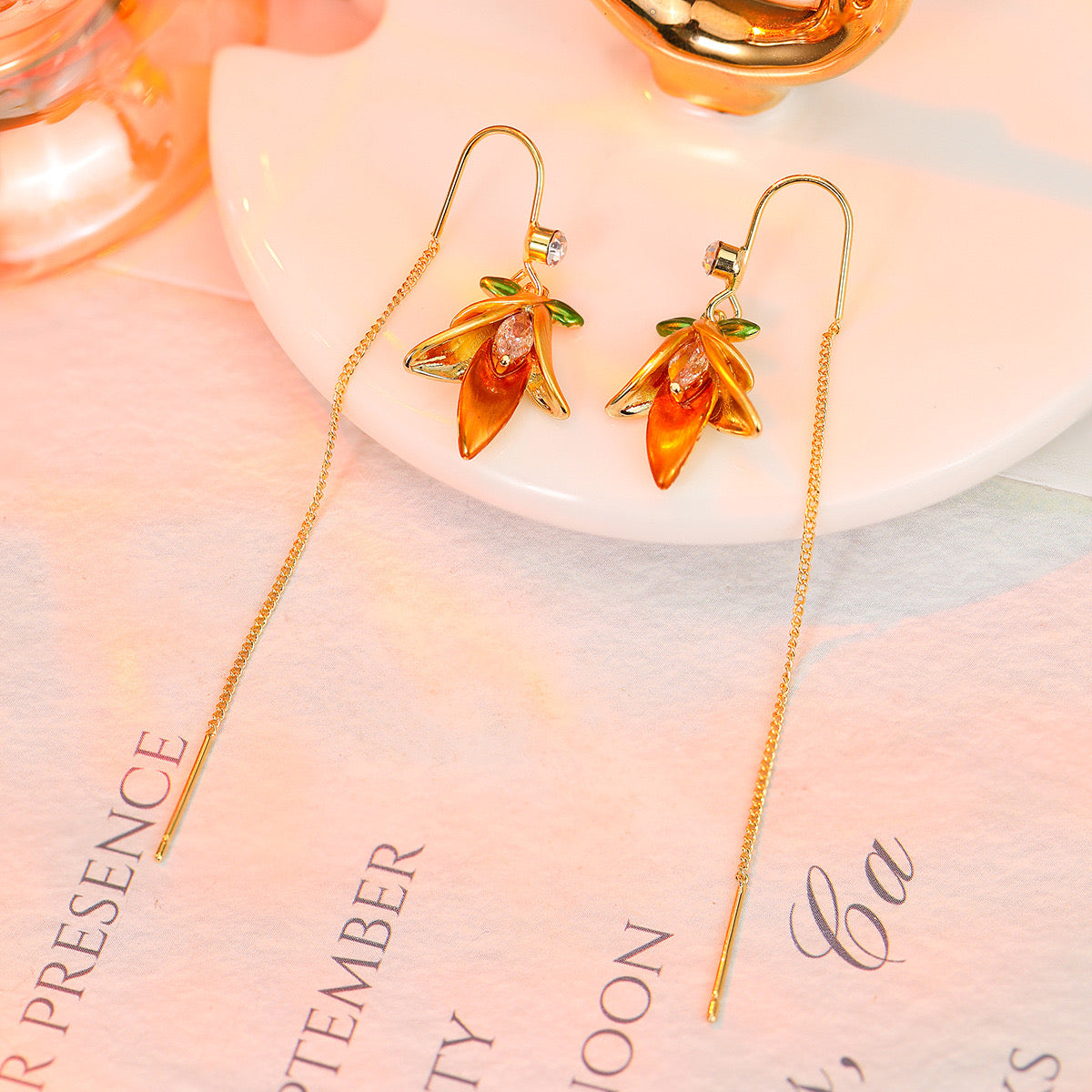 14K Gold-Plated Elegant Flower Threader Earrings