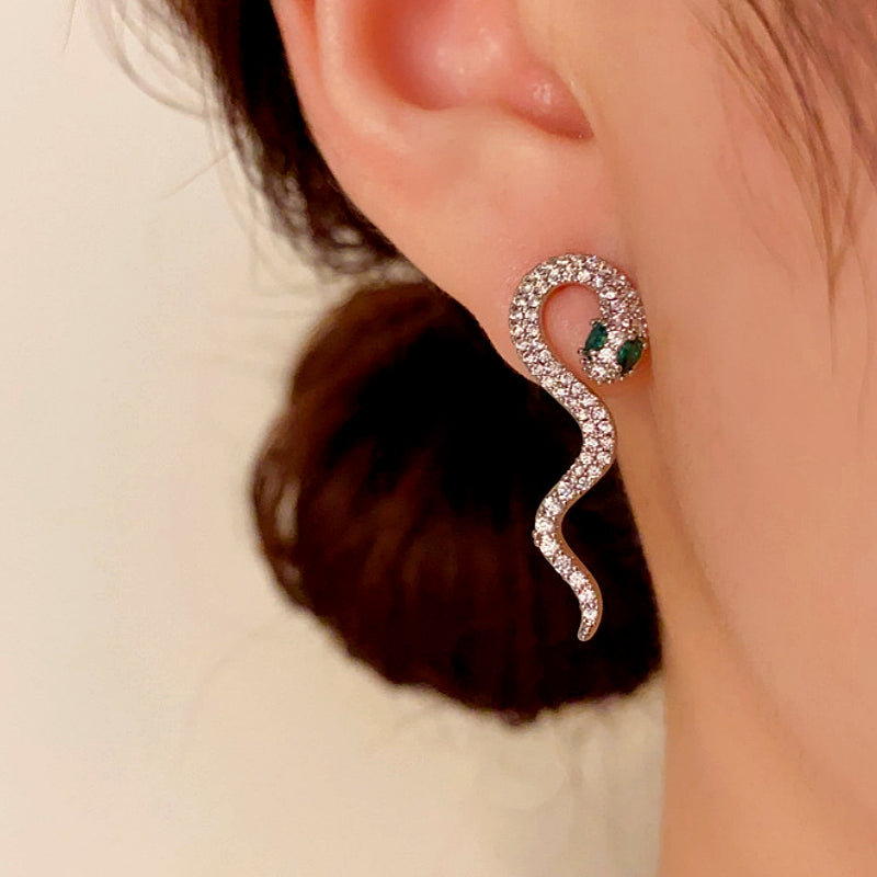 14K Gold-Plated Elegant Full Diamond Snake-Shaped Earrings