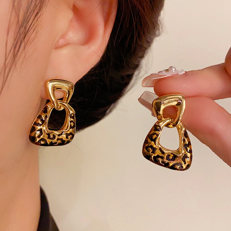 14K Gold-Plated Elegant Geometric Leopard Print Earrings