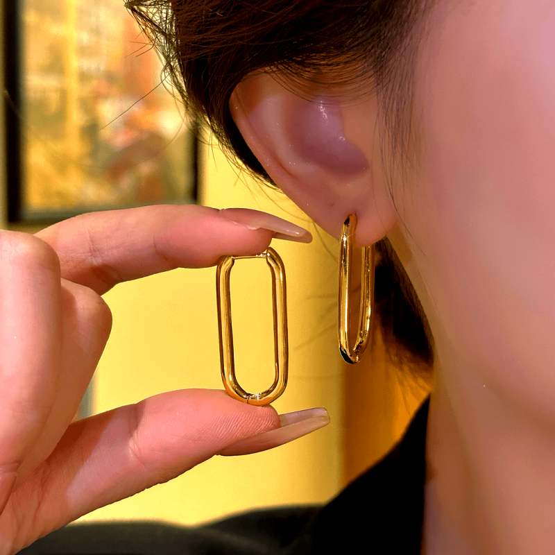 14K Gold-Plated Elegant Geometric Rectangular Earrings