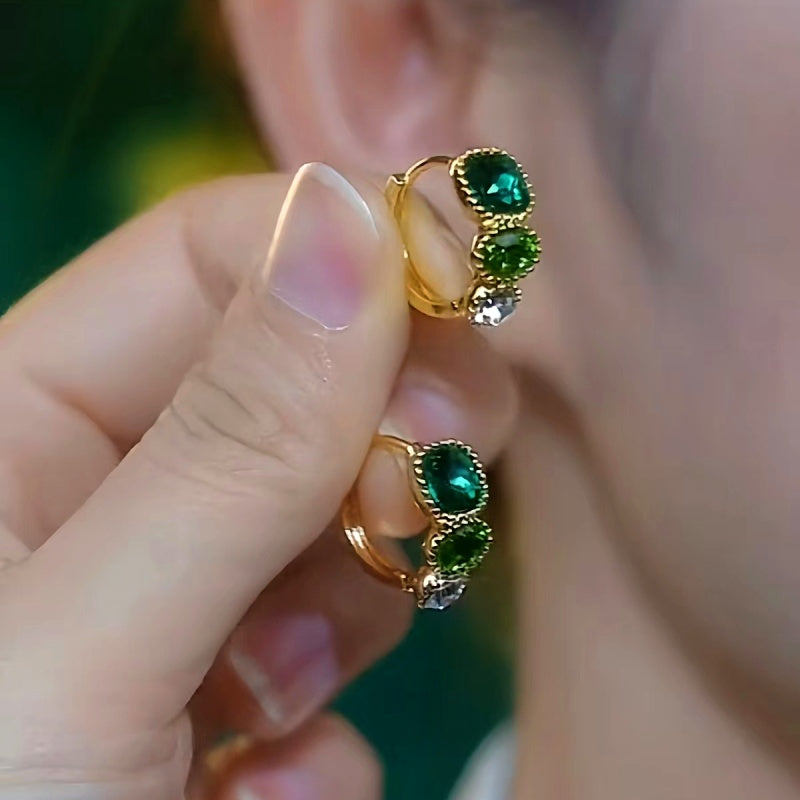 14K Gold-Plated Elegant Green Crystal Earrings