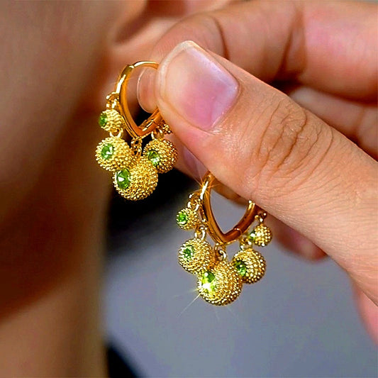 14K Gold-Plated Elegant Green Zircon Durian Earrings