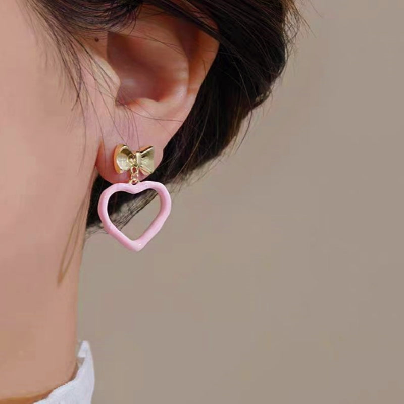 14K Gold-Plated Elegant Heart-Design Bow Earrings