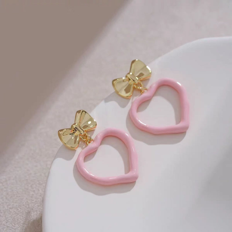 14K Gold-Plated Elegant Heart-Design Bow Earrings