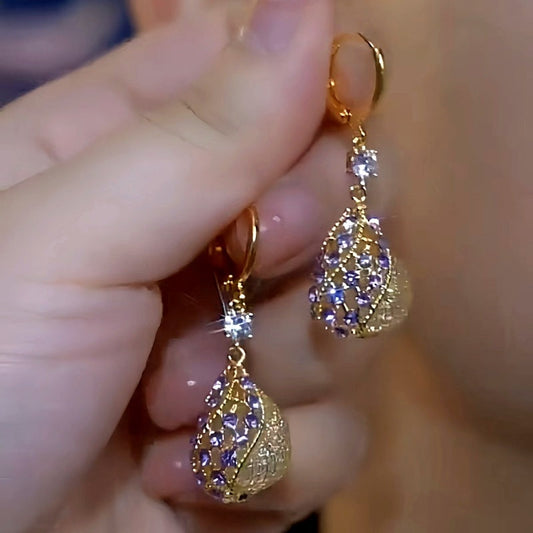 14K Gold-Plated Elegant Hollow Diamond Earrings