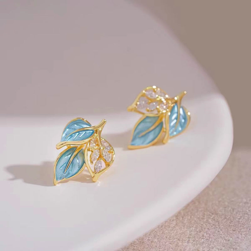 14K Gold-Plated Elegant Leaf Stud Earrings