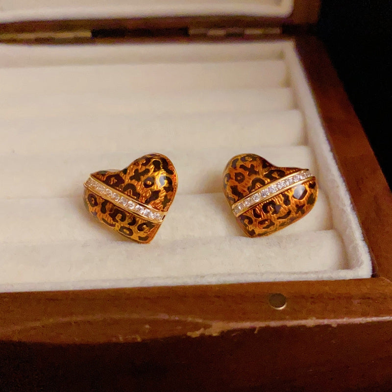 14K Gold-Plated Elegant Leopard Heart Stud Earrings