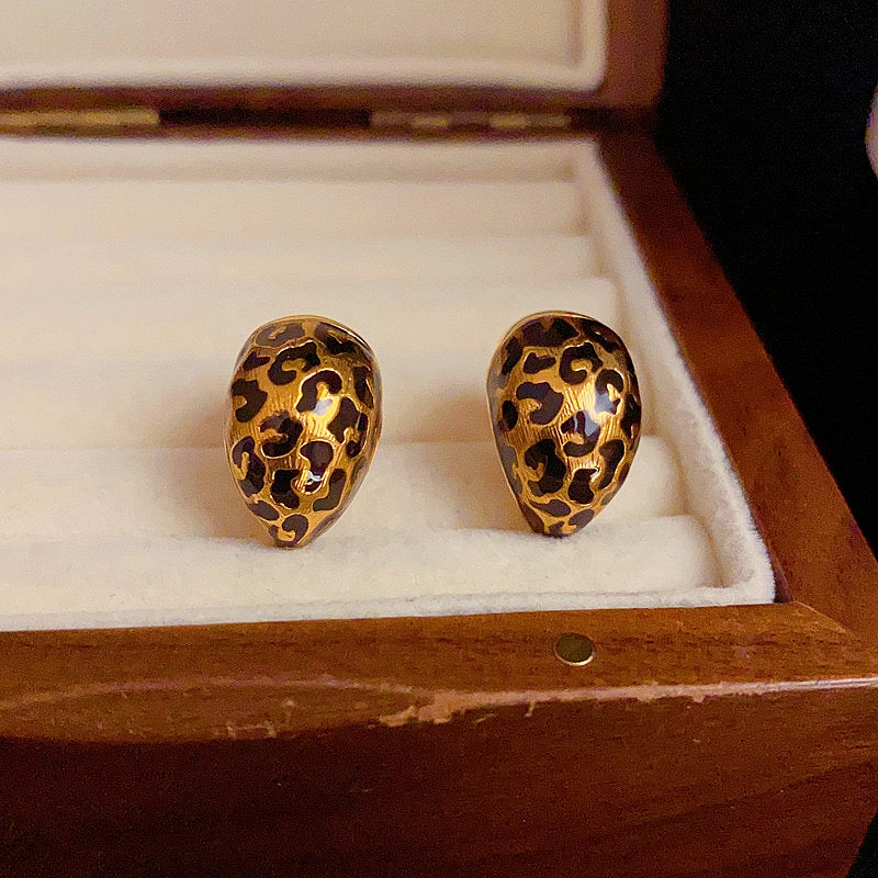 14K Gold-Plated Elegant Leopard Print Half-Circle Earrings