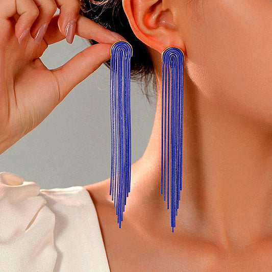 14K Gold-Plated Elegant Long Chain Tassel Earrings