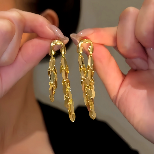 14K Gold-Plated Elegant Long Tassel Earrings