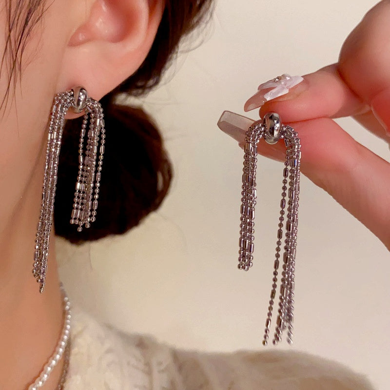 14K Gold-Plated Elegant Metal Long Chain Tassel Earrings