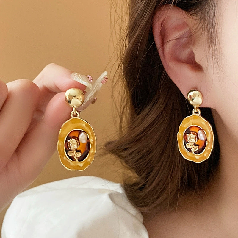 14K Gold-Plated Elegant Oil Drop Flower Pearl Earrings