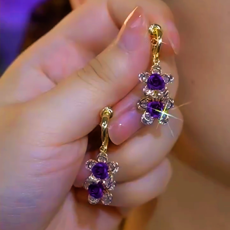 14K Gold-Plated Elegant Purple Flower Earrings