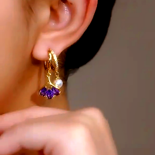 14K Gold-Plated Elegant Purple Leaf Pear Earrings