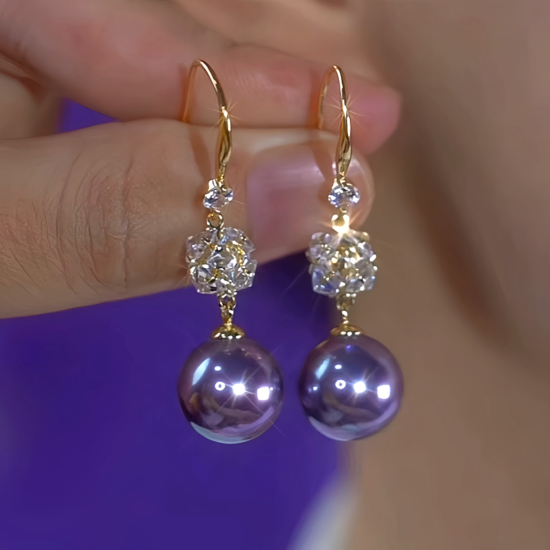 14K Gold-Plated Elegant Purple Pearl Zircon Earrings