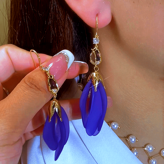 14K Gold-Plated Elegant Purple Tulip Petal Tassel Hook Earrings