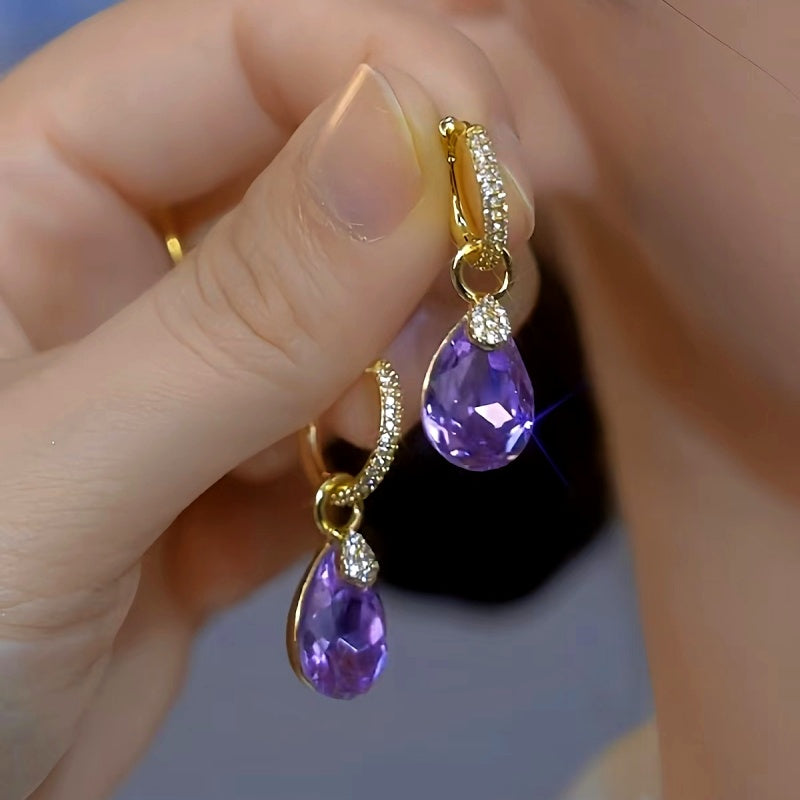 14K Gold-Plated Elegant Purple Water Drop Earrings