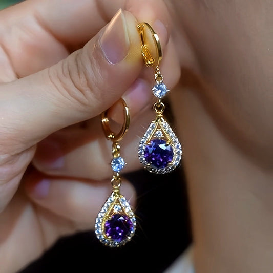 14K Gold-Plated Elegant Purple Zircon Earrings