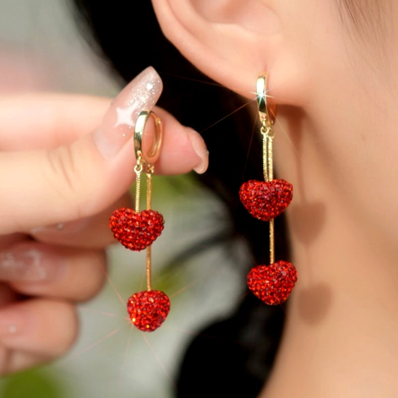 14K Gold-Plated Elegant Red Heart Earrings