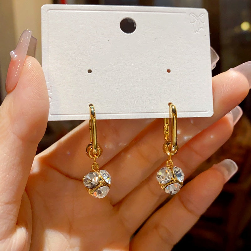 14K Gold-Plated Elegant Rhinestone Ball Earrings