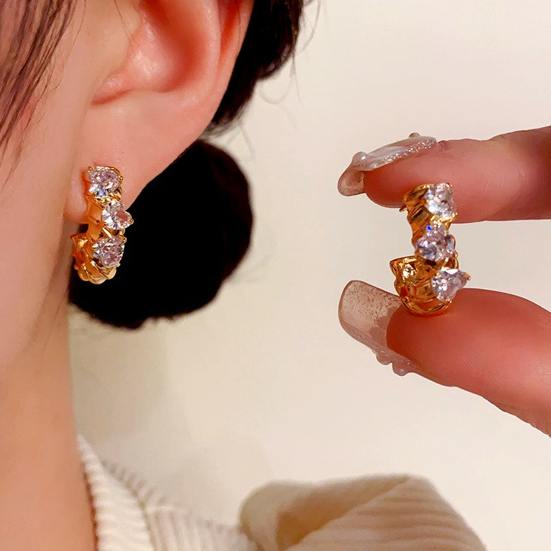 14K Gold-Plated Elegant Simple Cold Style Zircon Heart Earrings