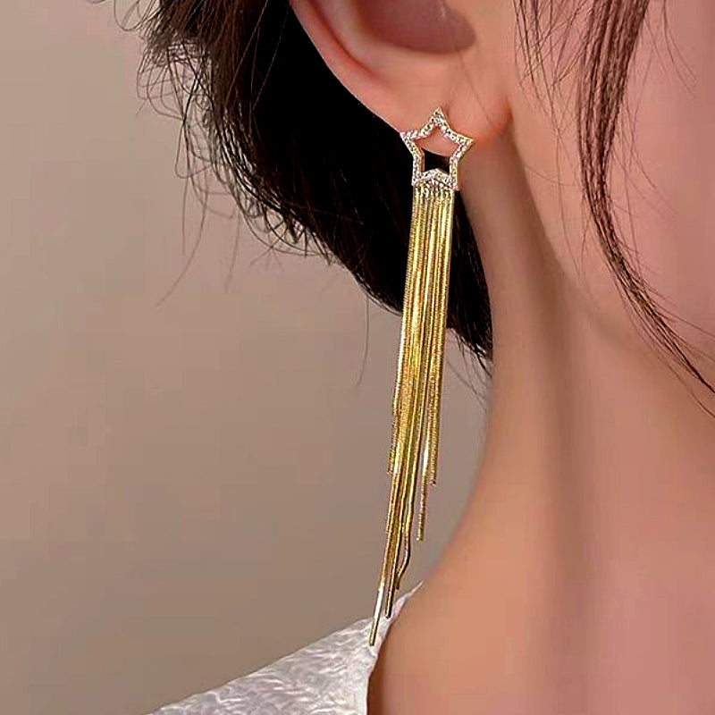 14K Gold-Plated Elegant Star Tassel Earrings