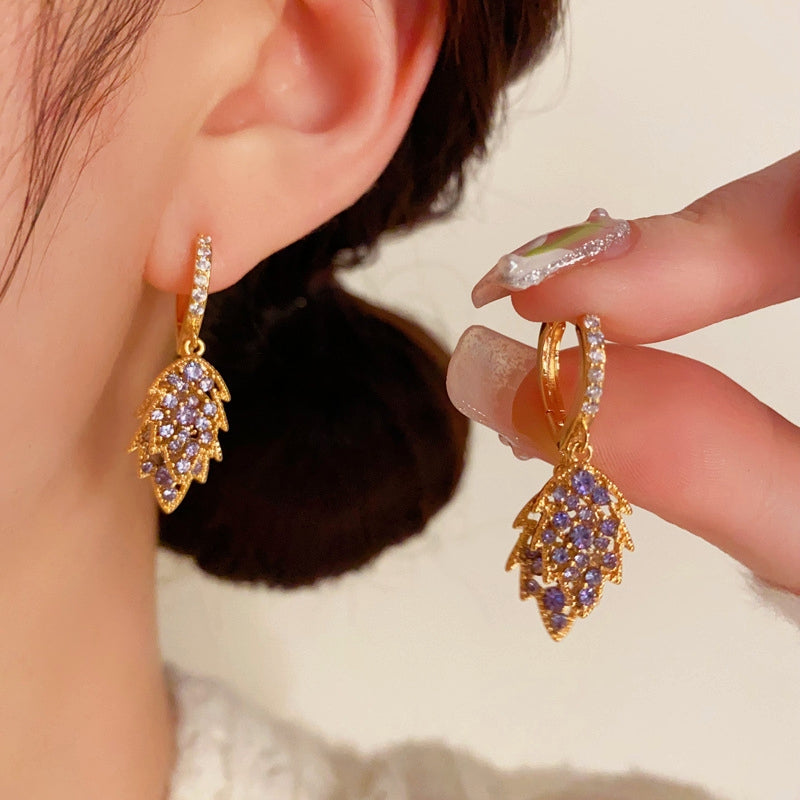 14K Gold-Plated Elegant Ultra-Glitter Leaf Earrings