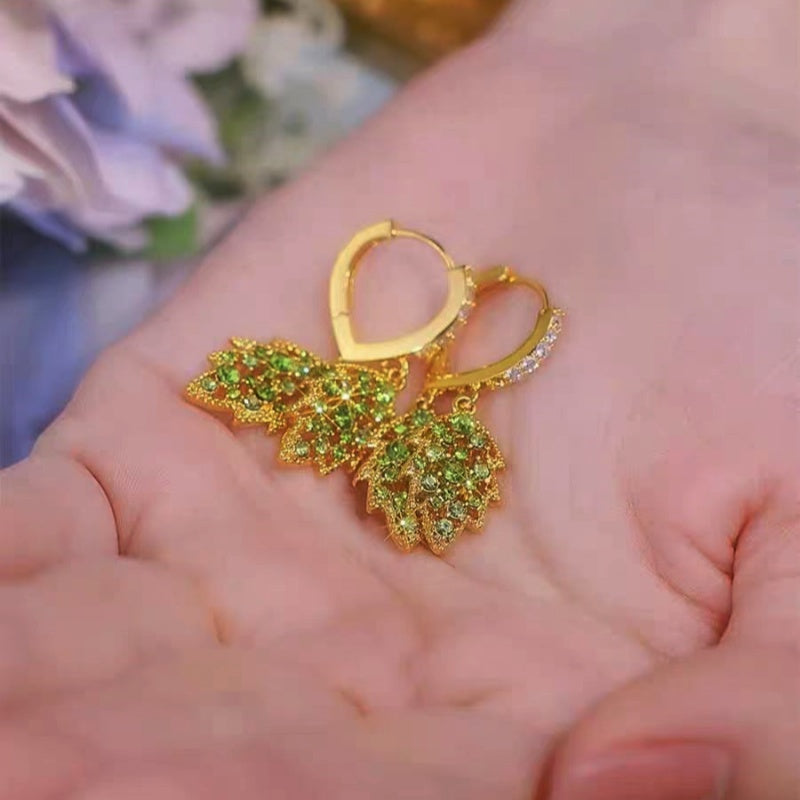 14K Gold-Plated Elegant Ultra-Glitter Leaf Earrings